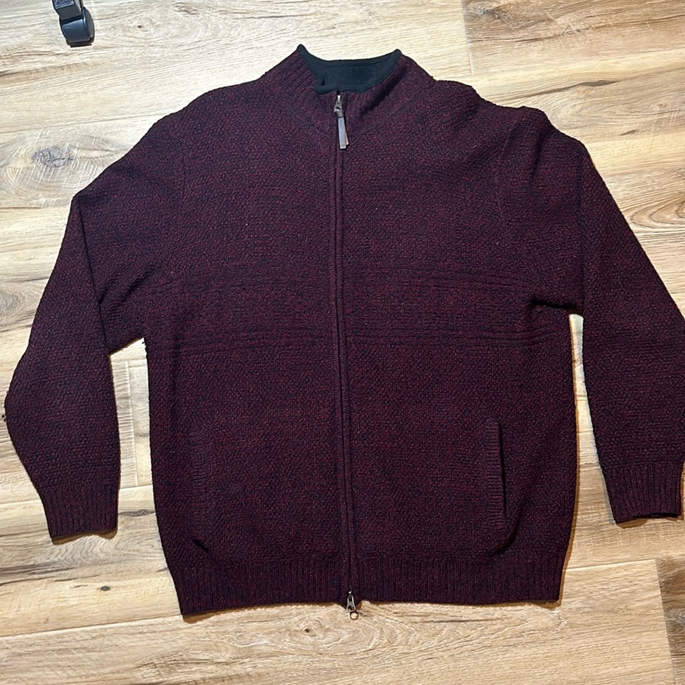 Pendleton Sweater Mens XXL Shetland Wool Maroon Full Zip Jacket Pockets Washable